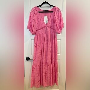 Zara Pink Eyelet Midi Dress NWT